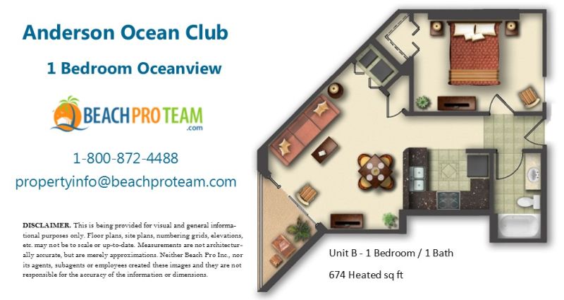 Anderson Ocean Club Floor Plan B - 1 Bedroom Ocean View